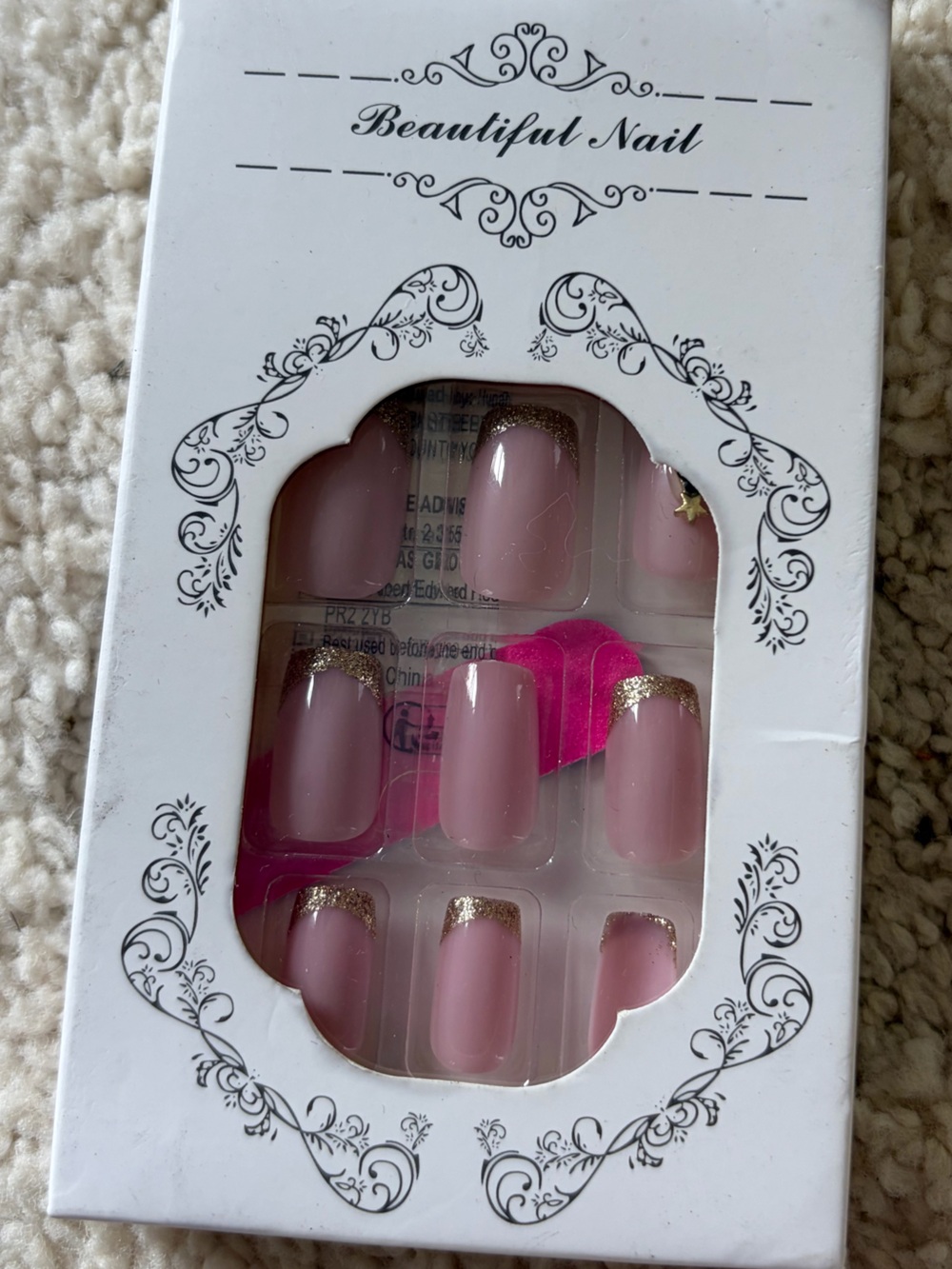 Pink Press-On Nails with Gold Accent Tips